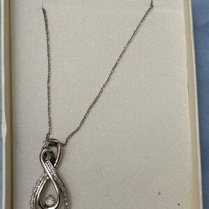 925 Sterling Silver Real Round-Cut Diamond Infinity Sterling Chain Necklace 18”